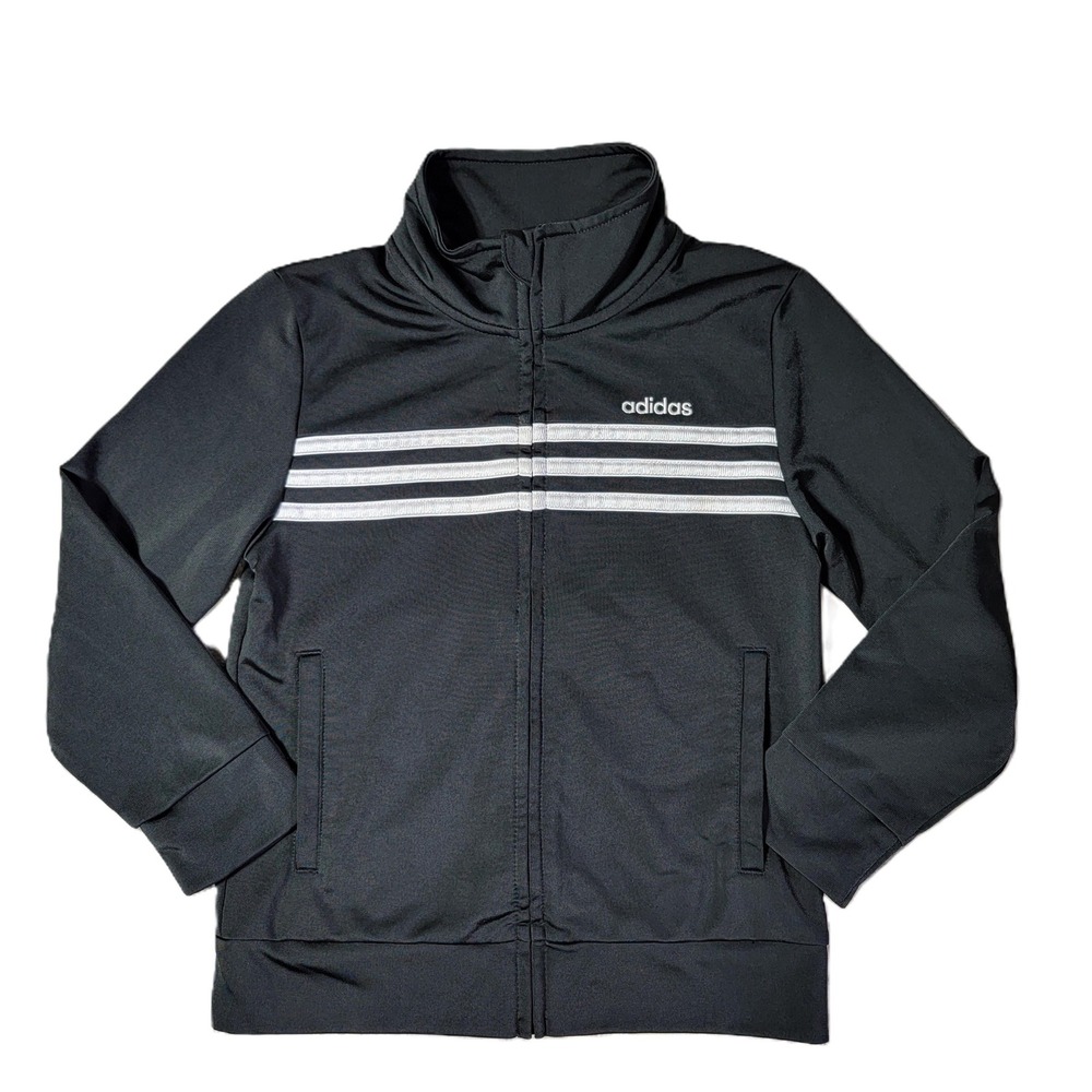 Adidas Boys Size‎ 5 Track Jacket Black White 3 Stripe Full Zip Athletic Kids